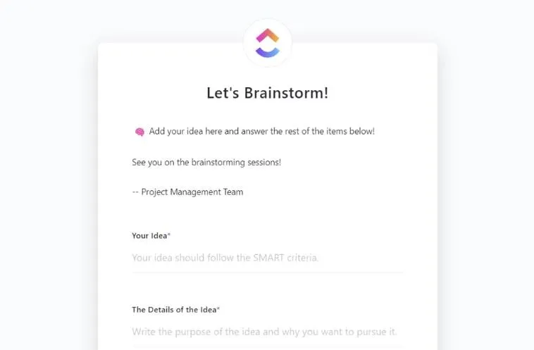Modèle ClickUp pour le brainstorming d'idées