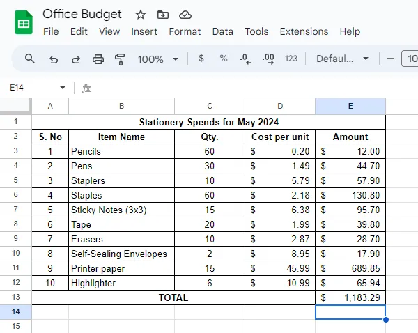 การรวมค่าในคอลัมน์โดยใช้แถบเครื่องมือ วิธีรวมค่าในคอลัมน์ใน Google Sheets ภาพหน้าจอ 4