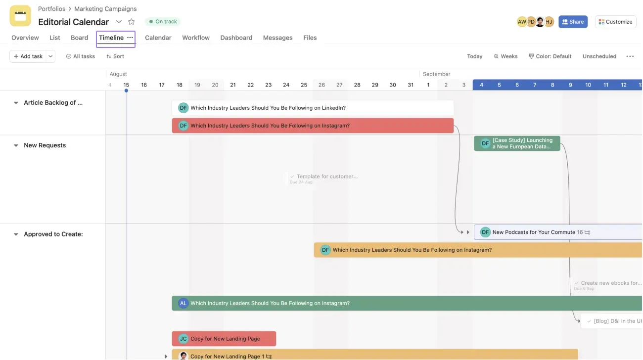 Asana voor het beheer van deadlines