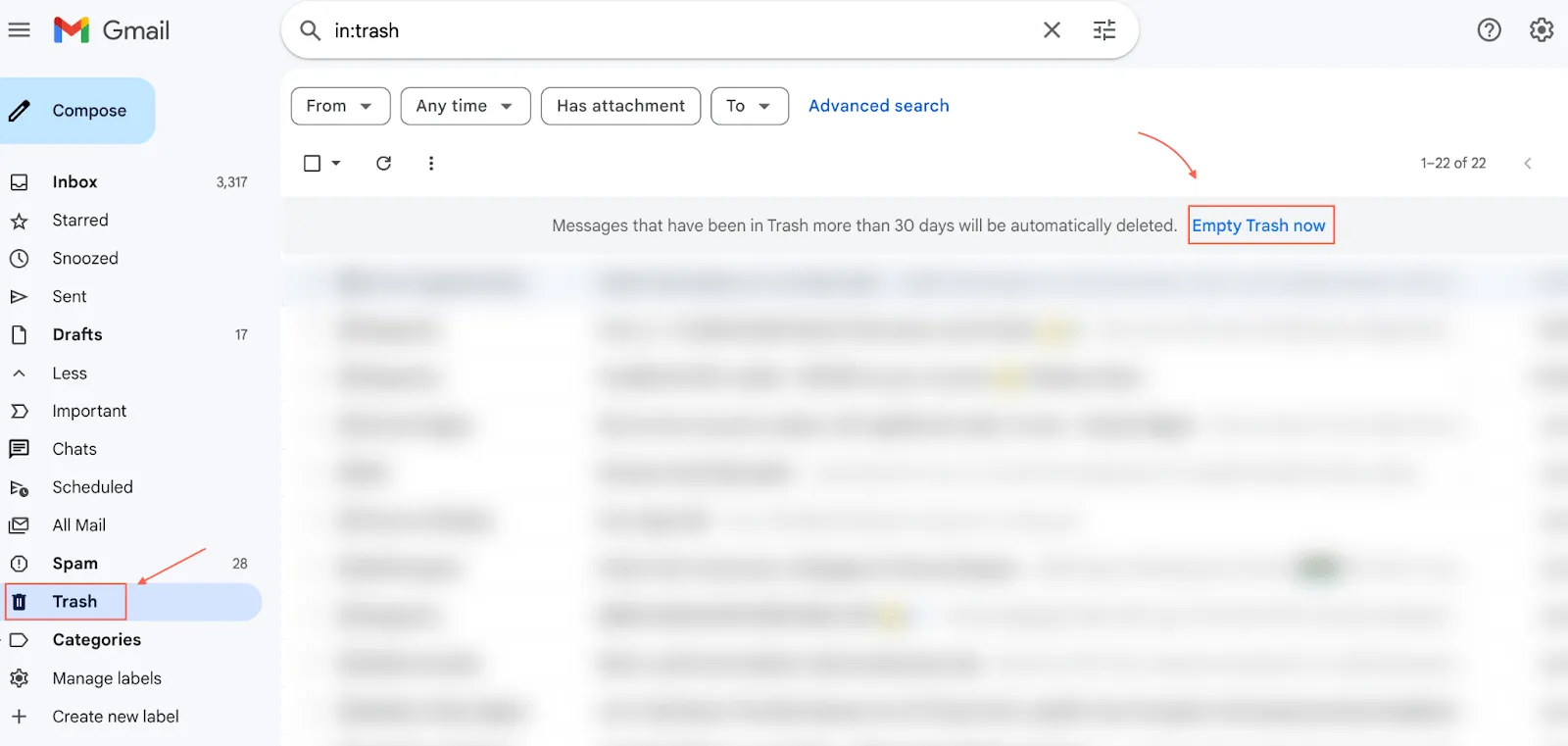 Xóa các tệp khỏi thư mục thùng rác Gmail