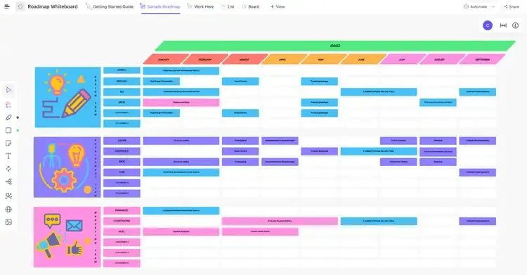 Modelo de quadro branco Roadmap da ClickUp