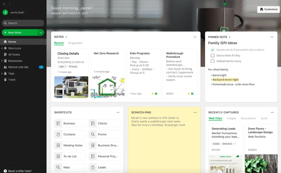 Exemple d'exemple de produit Evernote