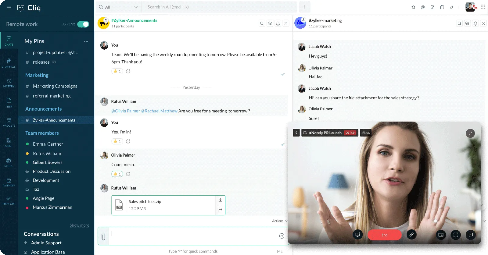 Herramienta de comunicación para equipos Zoho Cliq