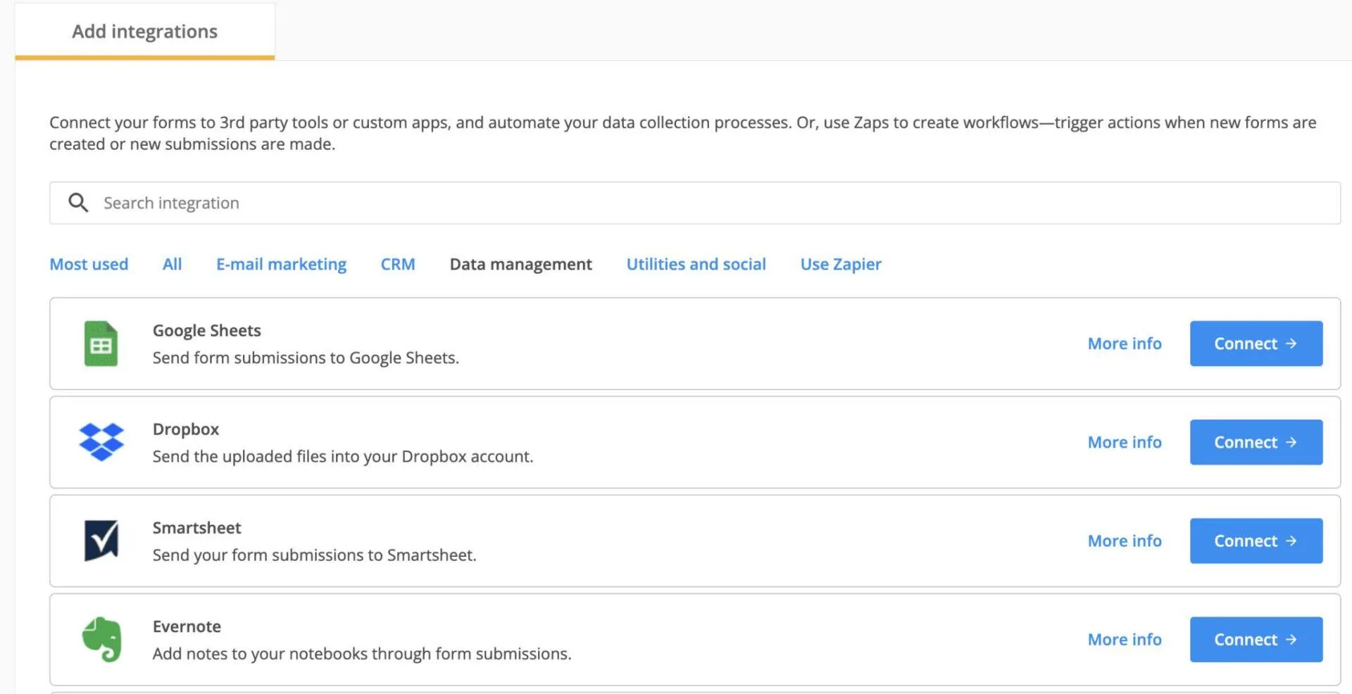 Sử dụng tích hợp 123FormBuilder – Evernote để cho phép bạn bè, đối tác kinh doanh, đồng nghiệp và khách hàng gửi ghi chú và nhắc nhở cho bạn trong sổ ghi chép riêng tư hoặc chia sẻ thông qua các bài nộp/gửi biểu mẫu.