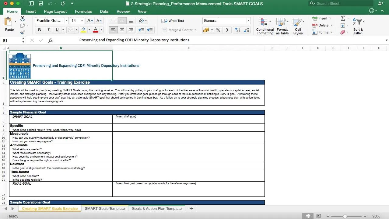 Modello Excel per il piano strategico e la misurazione delle prestazioni Eloquens