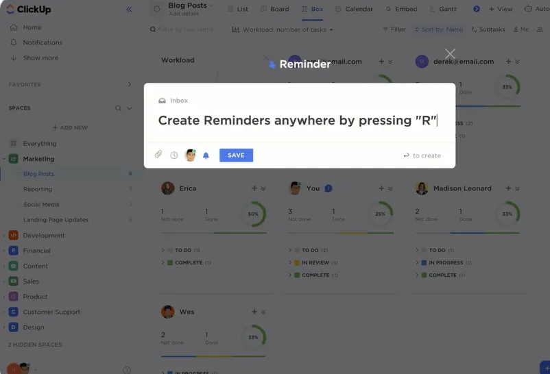 Recordatorios de ClickUp para evitar perder el seguimiento del tiempo