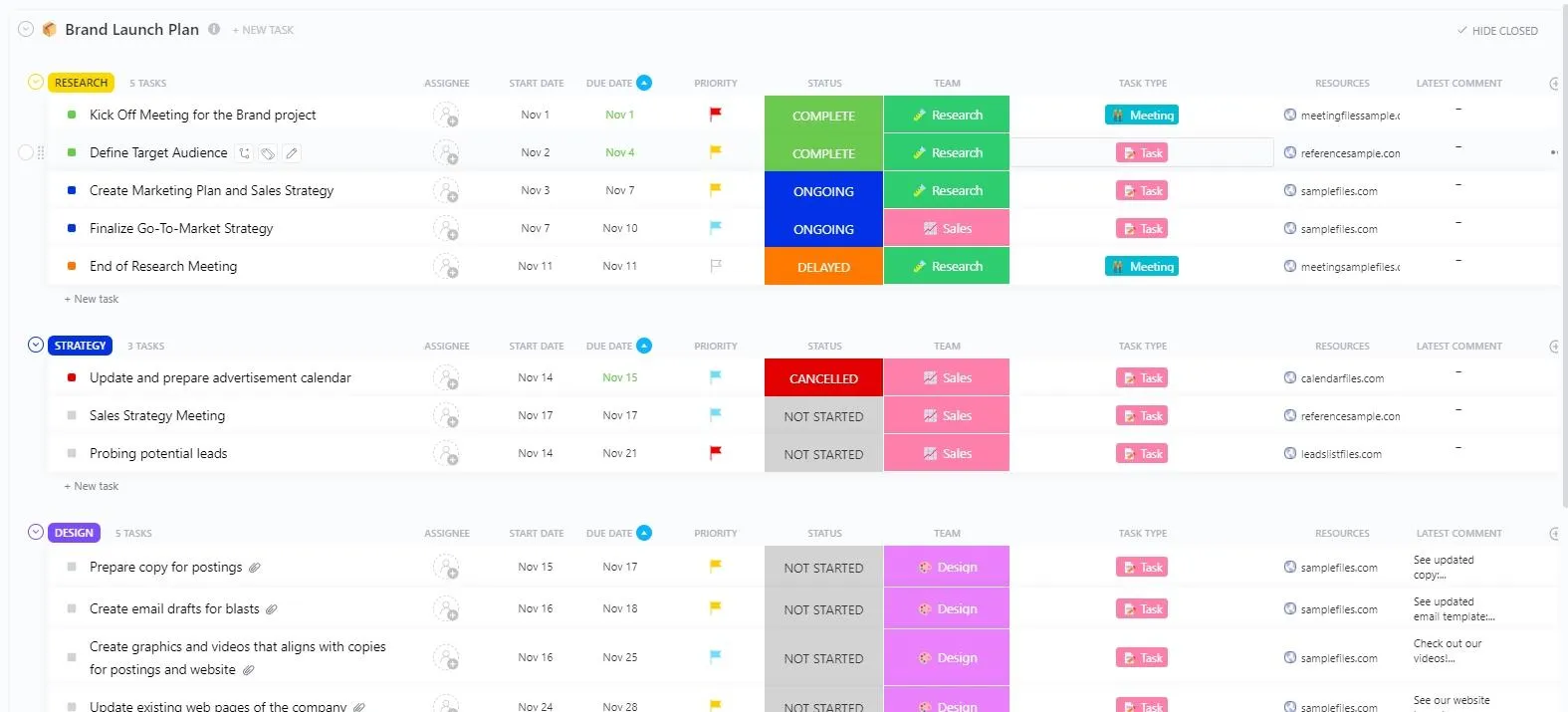 ClickUp-sjabloon voor merkintroductieplan