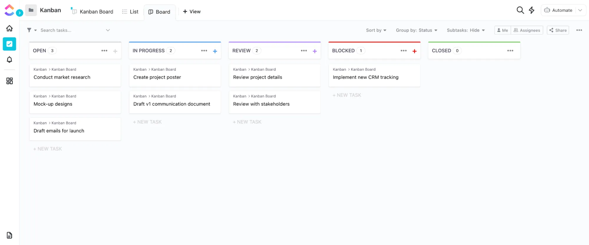 Šablony Trello: Jednoduchá šablona Kanban od ClickUp