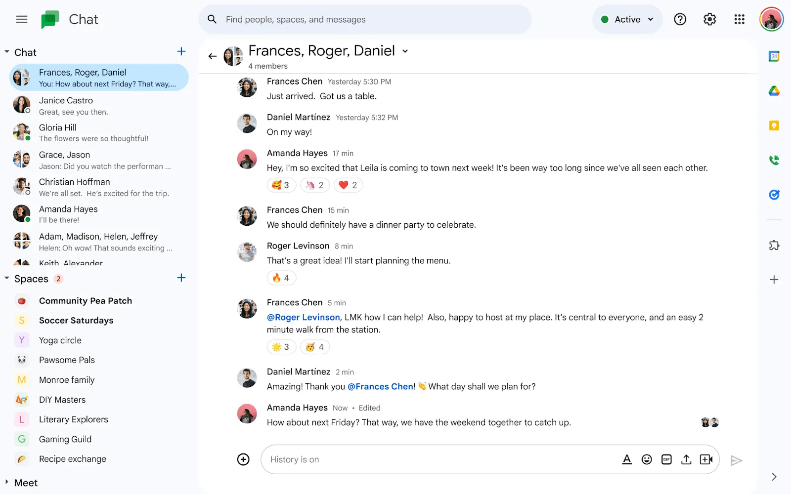 Vue Google Chat pour afficher les messages
