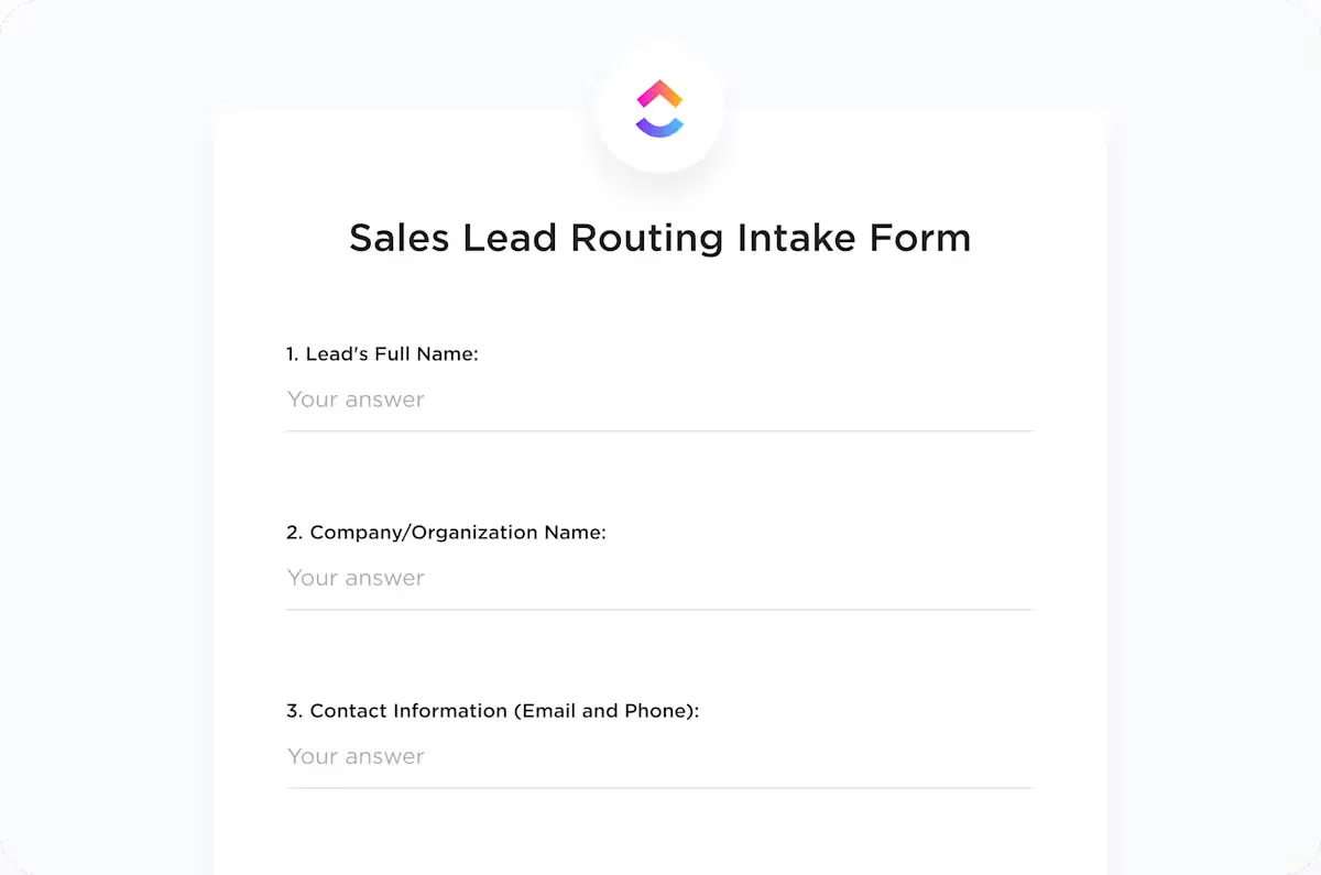 Erstellen Sie ClickUp-Formulare, die sich in Echtzeit an die Bedürfnisse Ihrer Kunden anpassen – und leiten Sie Leads sofort an den richtigen Kundenbetreuer weiter.