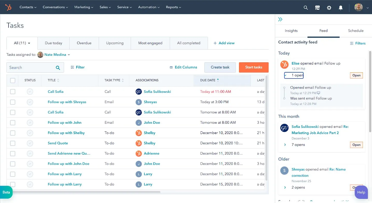 HubSpot-Software für das Aufgabenmanagement