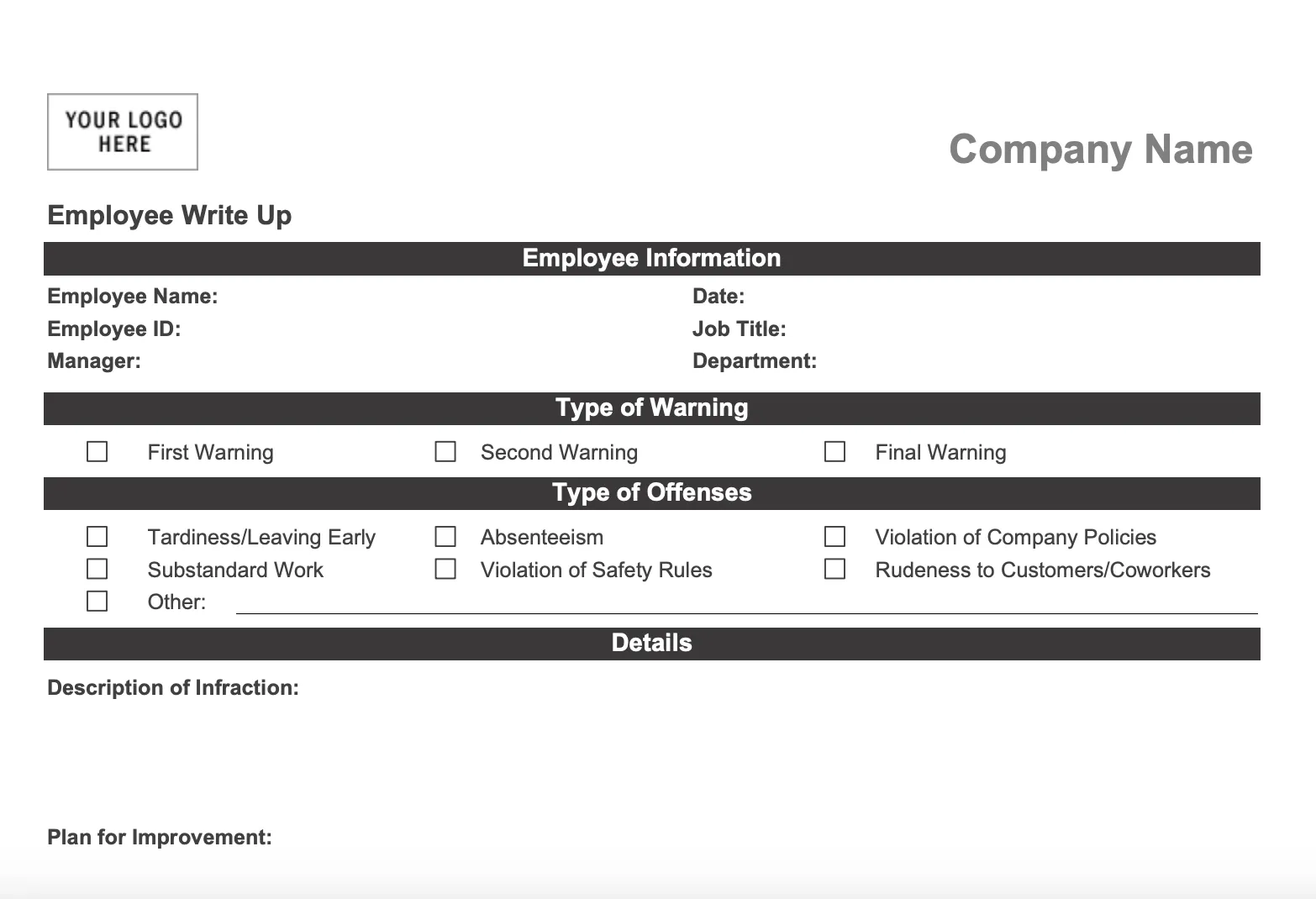 Modello di modulo di segnalazione dei dipendenti in formato PDF di Betterteam