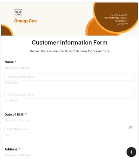 Mall för kundinformationsformulär: Mall för kundinformationsformulär från Template.Net