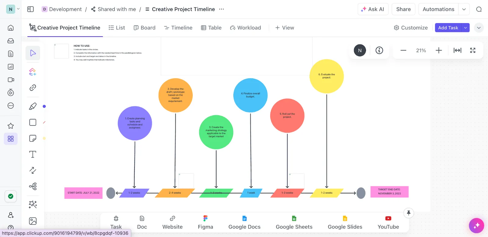 ClickUp-Vorlage für kreative Projekt-Zeitleisten