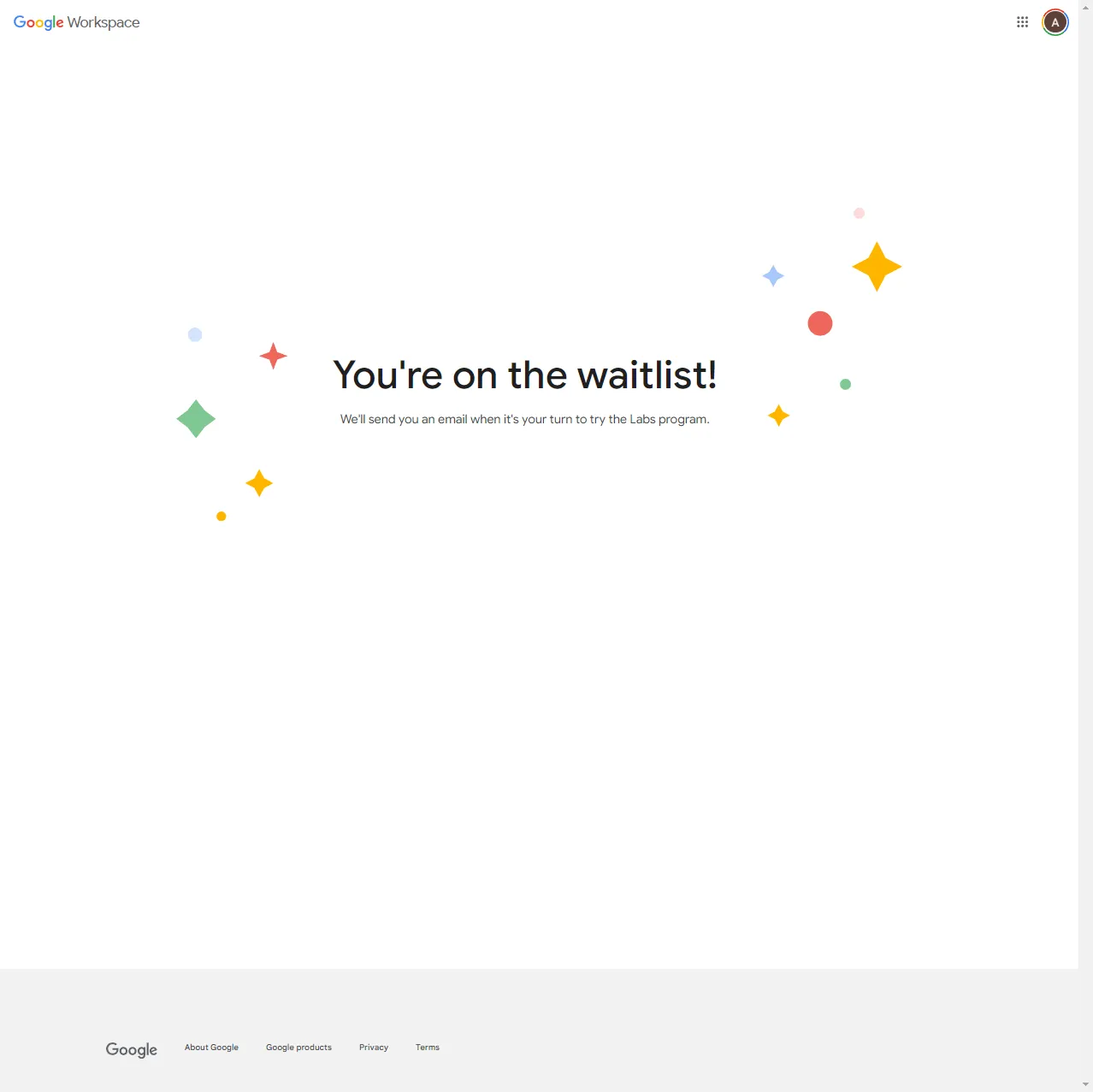 Google Workspace - Notificação de lista de espera para o Programa Labs