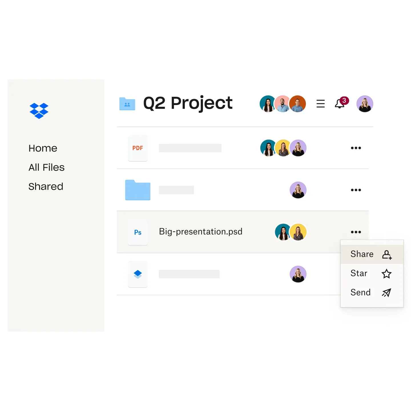 Interfaz de usuario sencilla de Dropbox