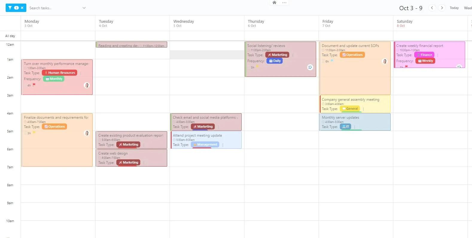 Plantilla de control de tiempo horario de ClickUp