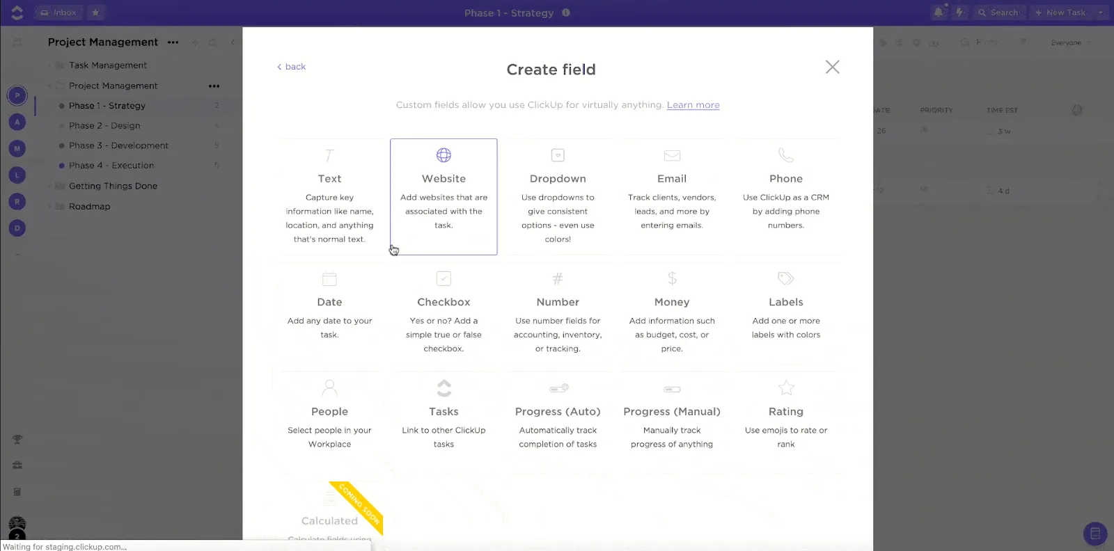 Organice los factores internos y externos para el análisis DAFO con los campos personalizados de ClickUp.
