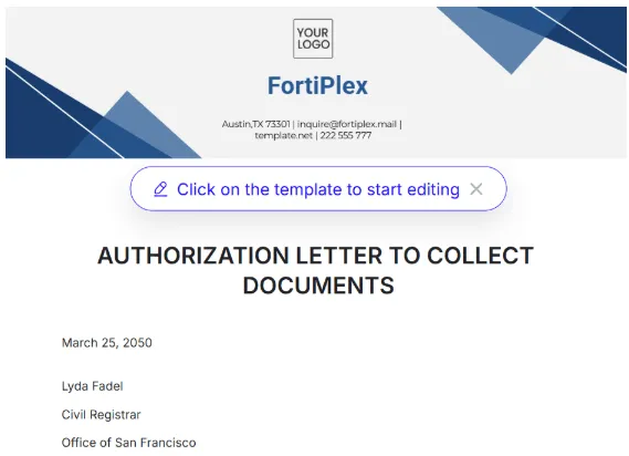 Modèle de lettre d'autorisation : modèle de lettre d'autorisation pour la collecte de documents par Template.net