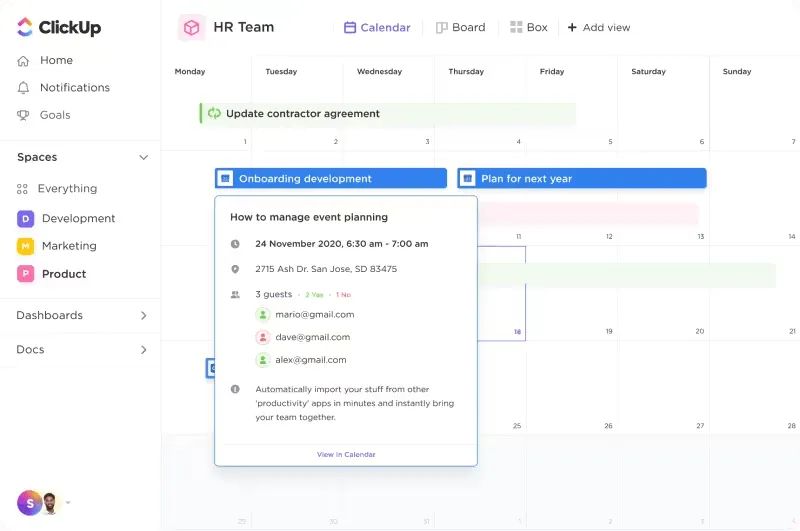 Plateforme de gestion de projet RH ClickUp