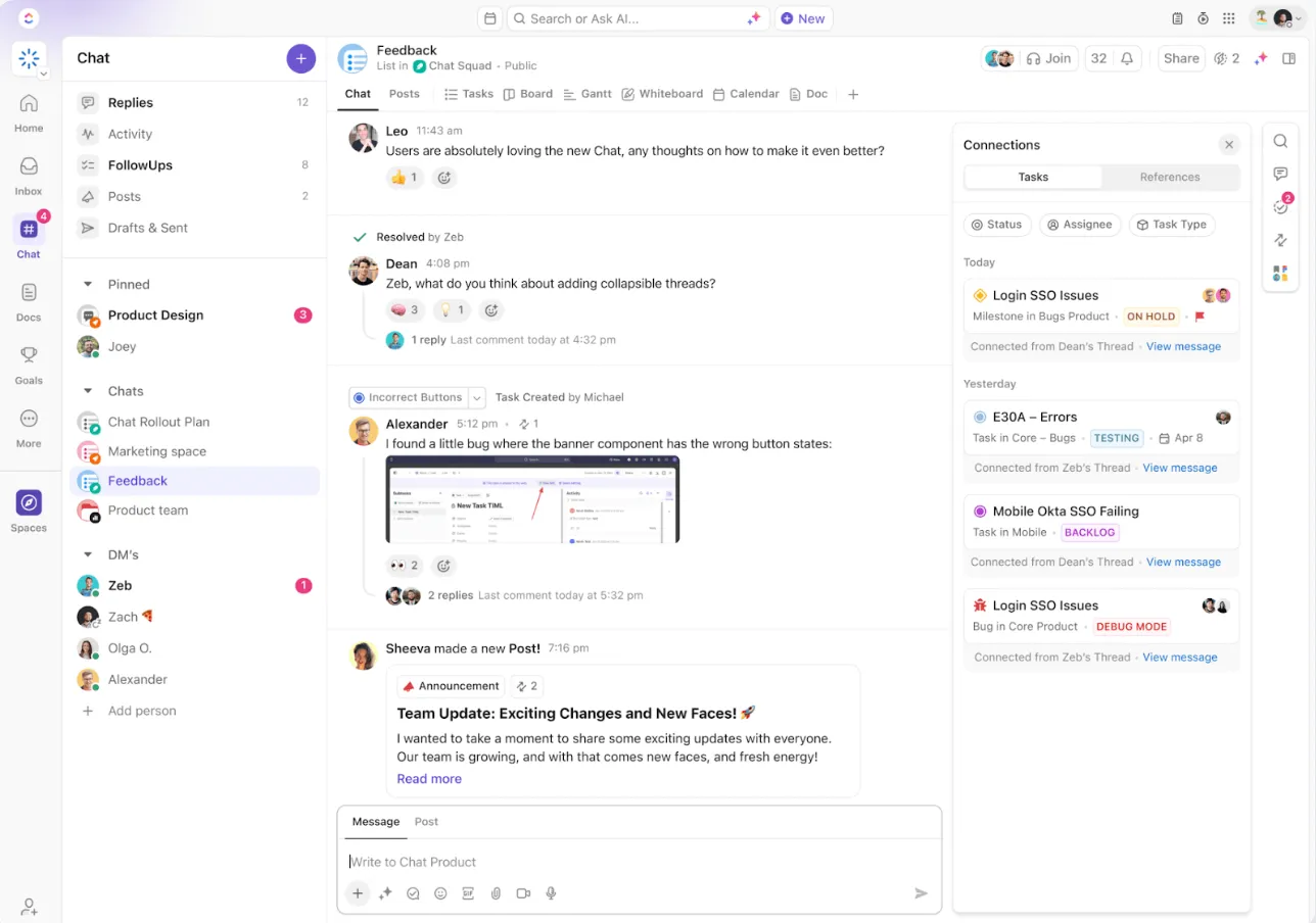 ClickUp Chat: персонализирано търсене