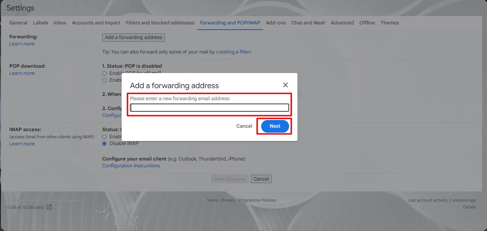 Aggiungi un indirizzo di inoltro in Gmail
