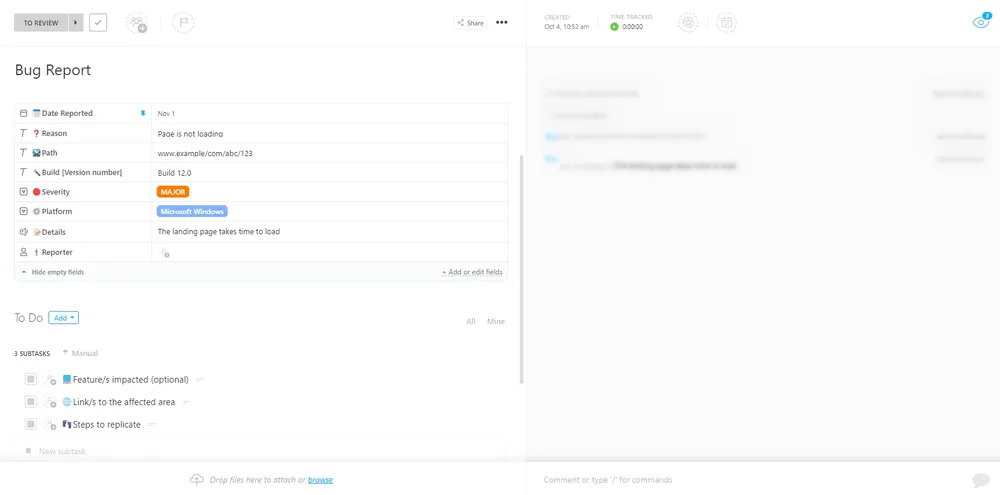 Modèle de rapport de bug ClickUp