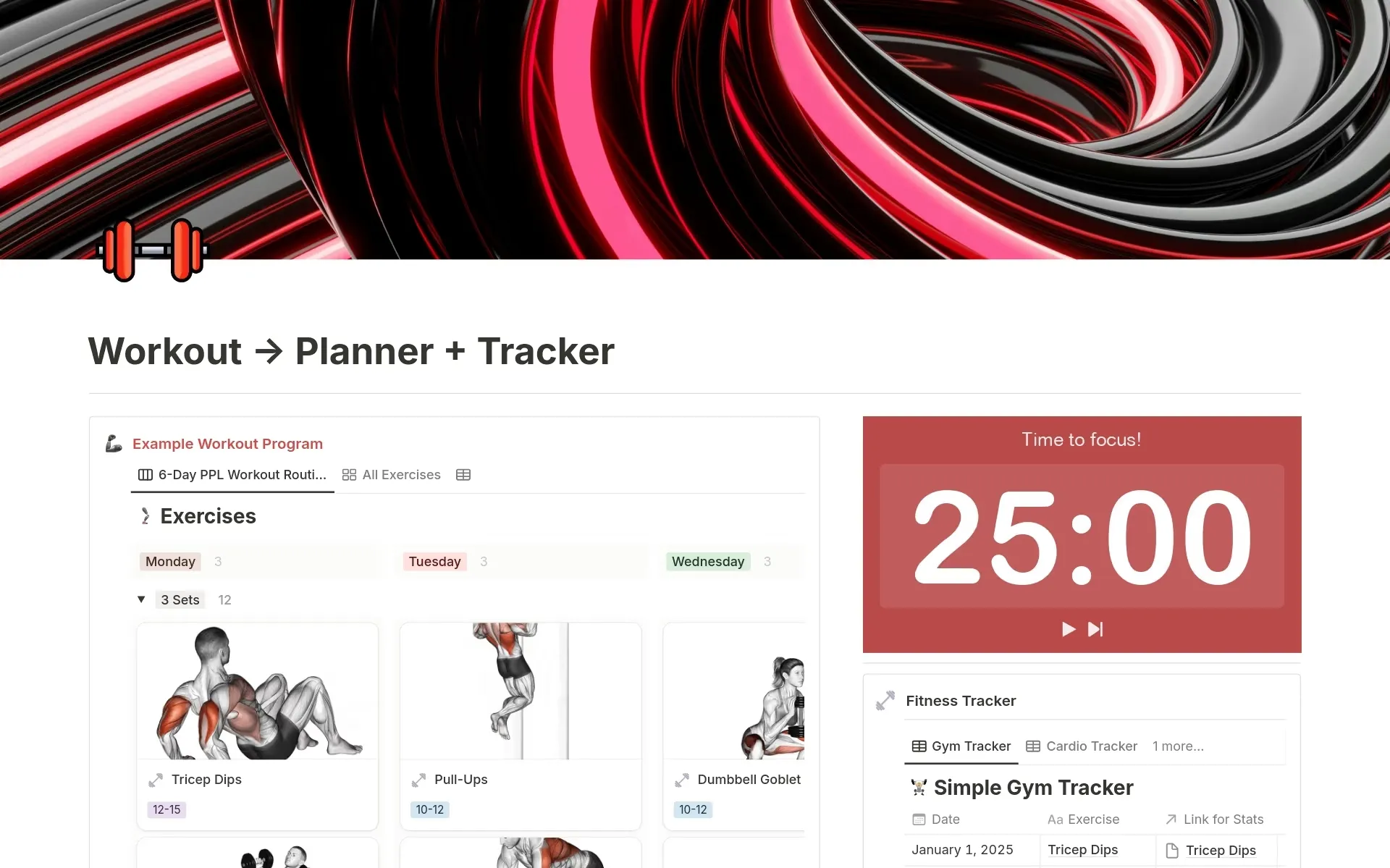 Notion Workout: Шаблон за планиране и проследяване