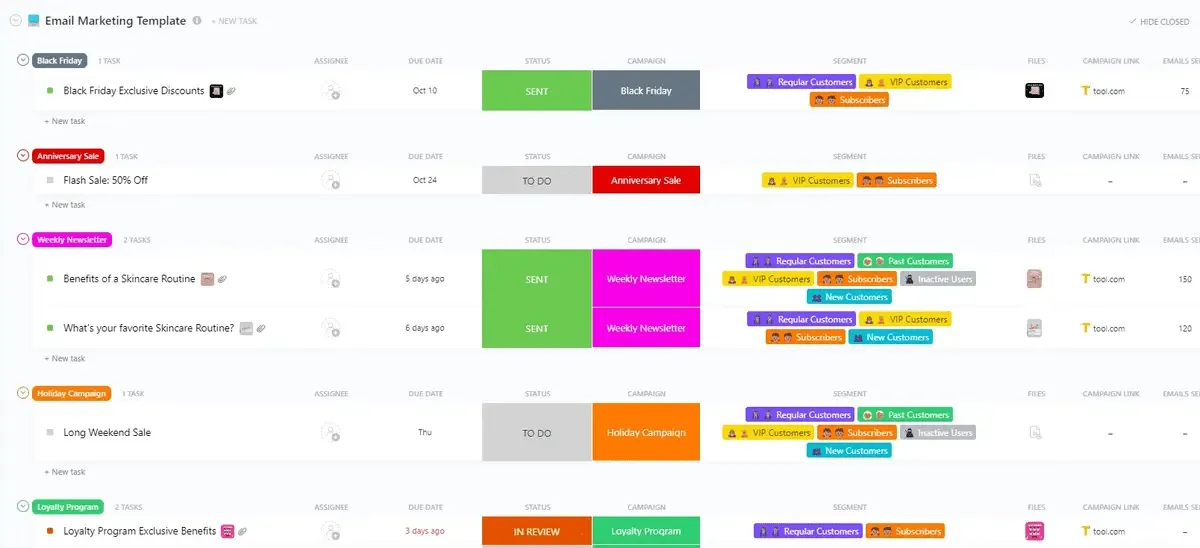 Modello di email marketing di ClickUp