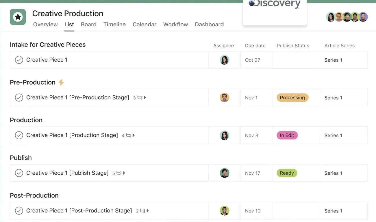 ディスカバリー提供のAsanaビデオ制作テンプレートで時間を節約