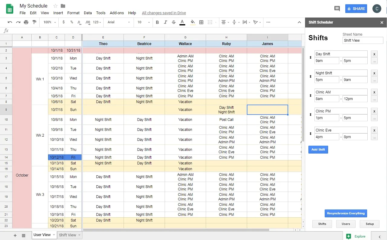 Google Spreadsheets biedt uitgebreide aanpassingsmogelijkheden voor planning, waardoor gebruikers schema's kunnen maken op basis van specifieke behoeften door middel van aangepaste formules, voorwaardelijke opmaak en gegevensvalidatie. : schemamaker