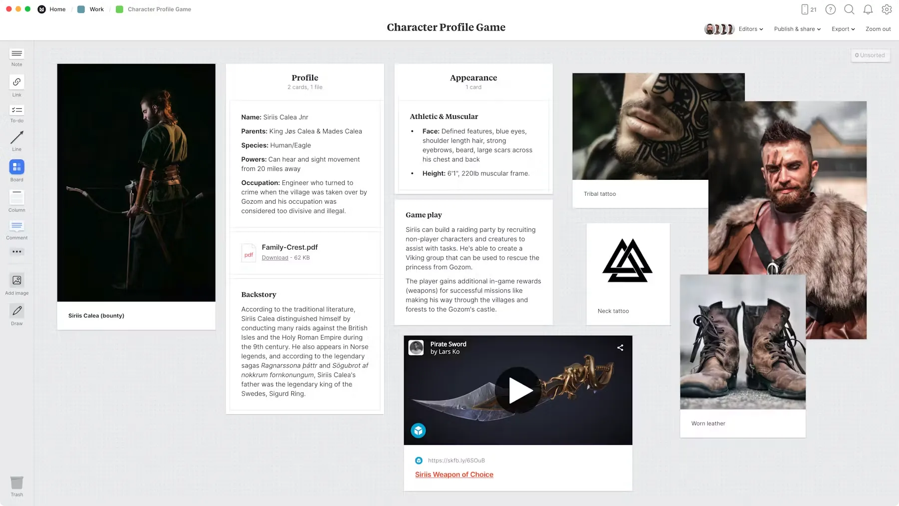 Modèle de profil de caractère de jeu par Milanote : Modèle de profil de caractère