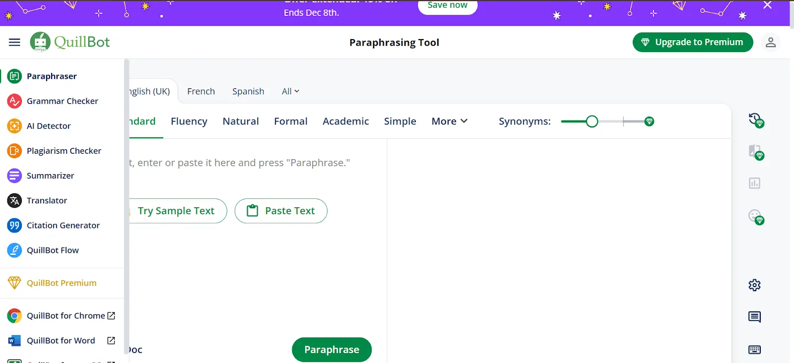 Quillbot: Buat akun gratis untuk mendapatkan pengecekan ejaan dan hasil teks yang lebih baik