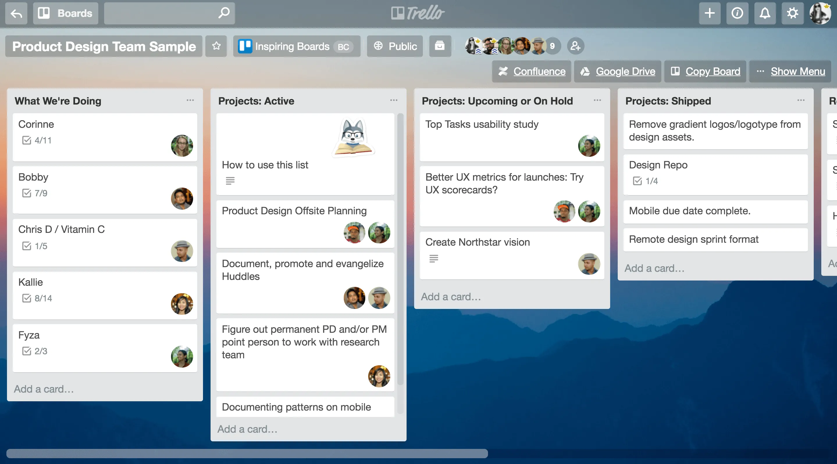 Exemplo de um quadro Kanban no Trello
