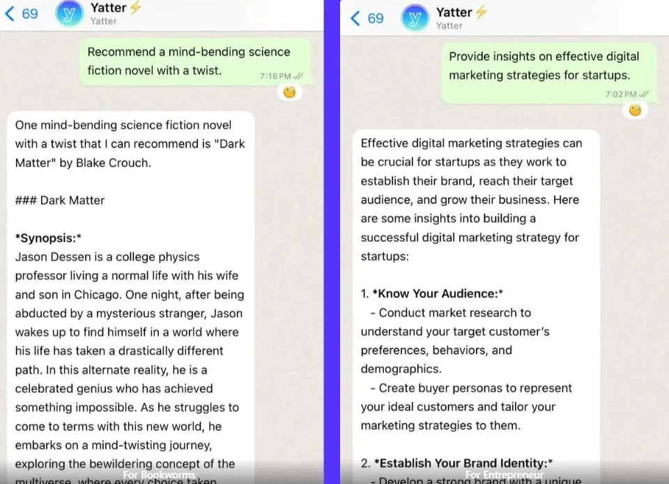 Yatter ist eines der beliebtesten KI-Kommunikationstools auf WhatsApp.