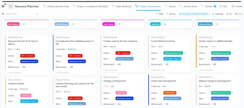 Mẫu lập kế hoạch tài nguyên của ClickUp được thiết kế để giúp bạn lập kế hoạch, theo dõi và tối ưu hóa tài nguyên của mình.