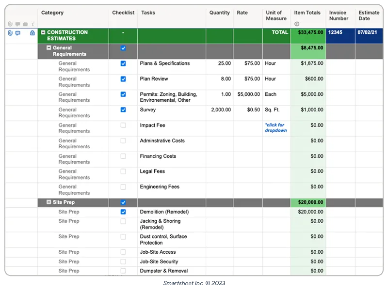 Smartsheet: software de planificación de obras