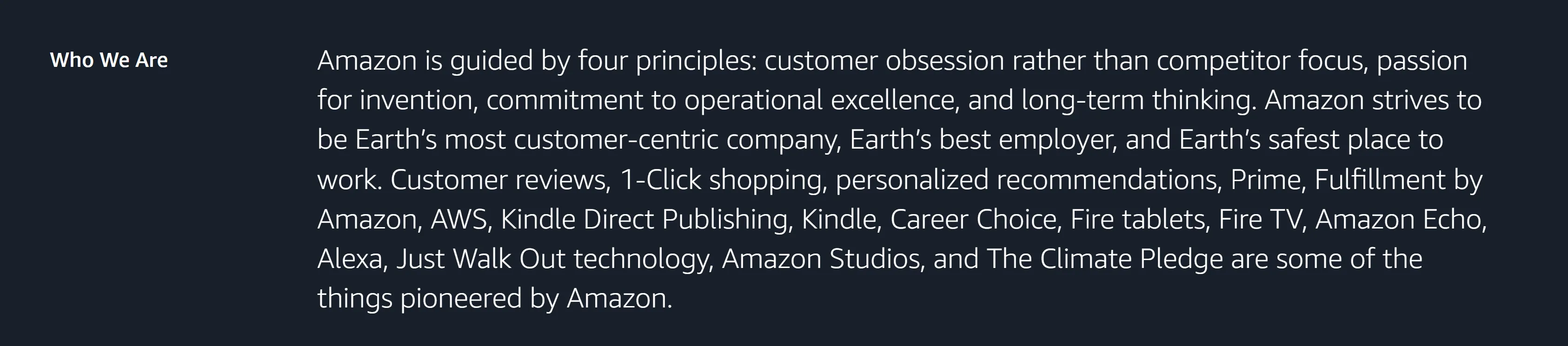Példák startup-célokra: az Amazon küldetésnyilatkozata