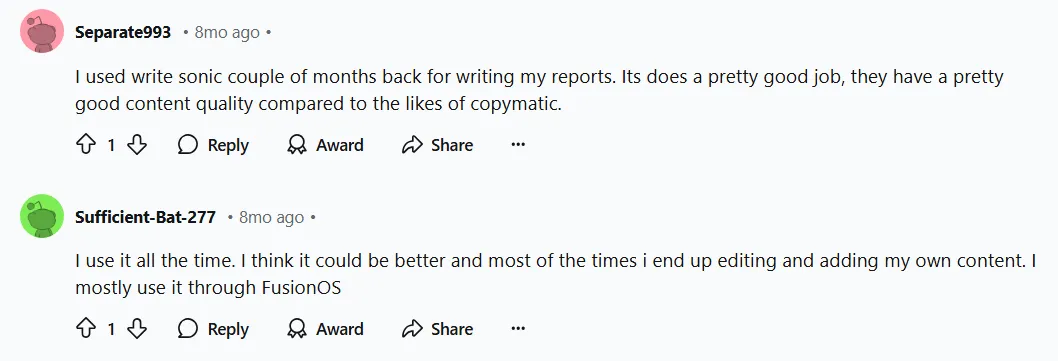 Reddit-Bewertung – Writesonic