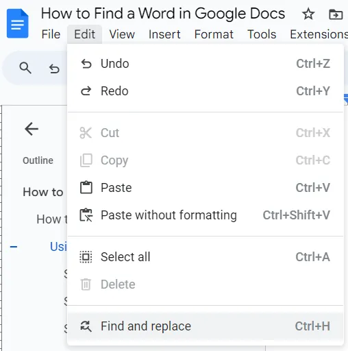 Como encontrar uma palavra no Google Docs