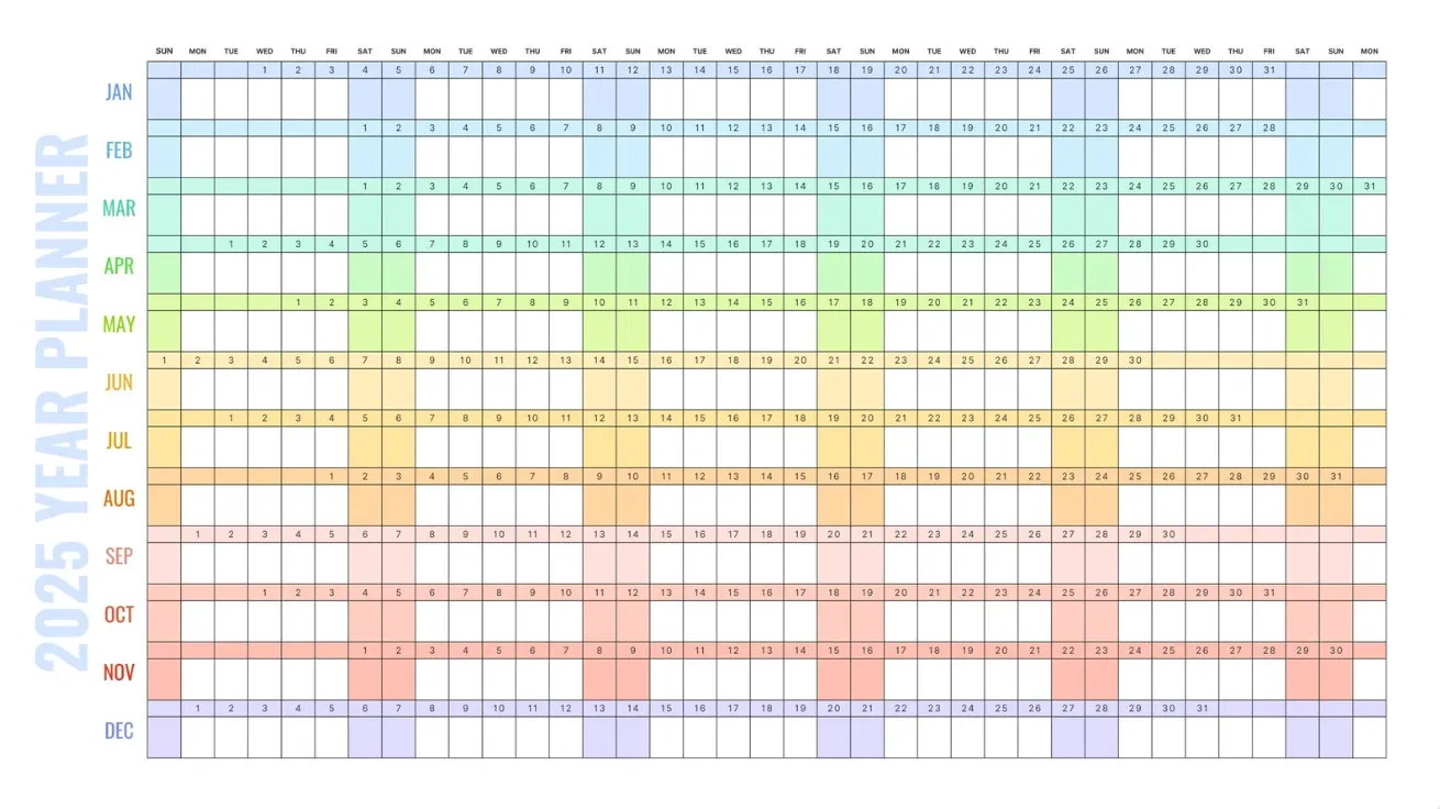 Template Kalender Bulanan Minimalis Multicolor