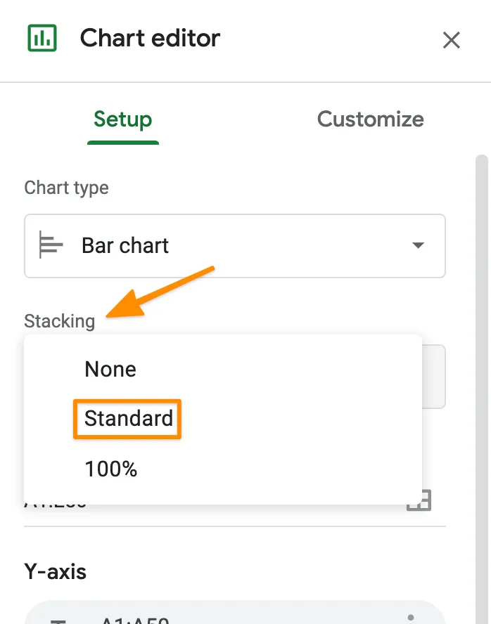Tùy chỉnh tab Trình chỉnh sửa biểu đồ trong Google Trang tính
