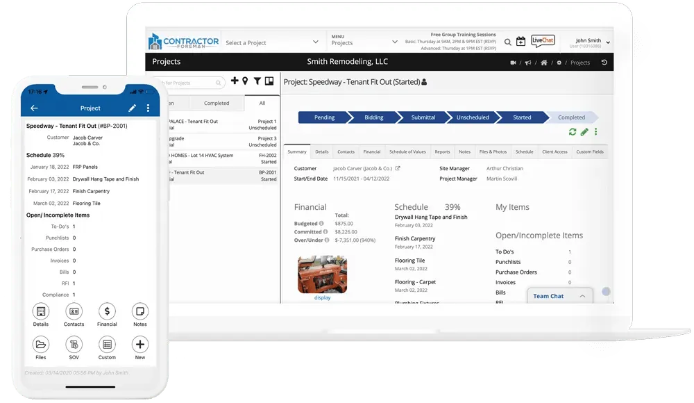 Software per l'edilizia per Mac: ContractorForeman Esempio di project management per un progetto edile