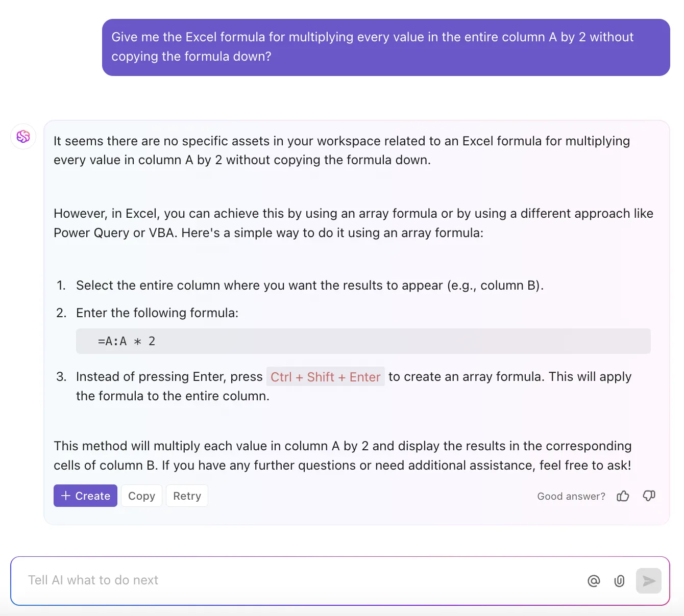 ClickUp Brain: ai excel formules