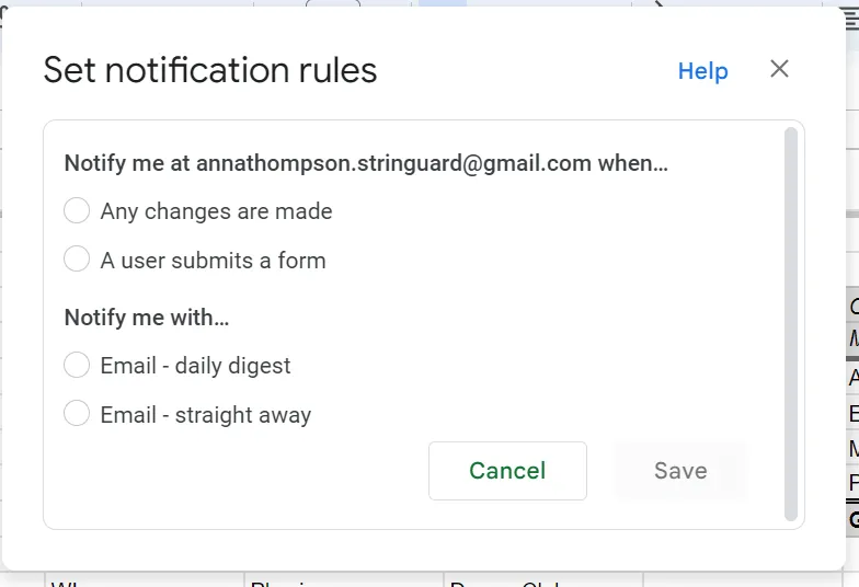 Regole di notifica email: automazioni di Fogli Google