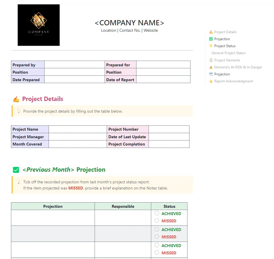 Modello di modello di rapporto mensile sullo stato dei progetti ClickUp per ricevere feedback dai singoli collaboratori