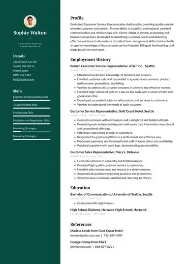 Plantilla de currículum para representante de atención al cliente