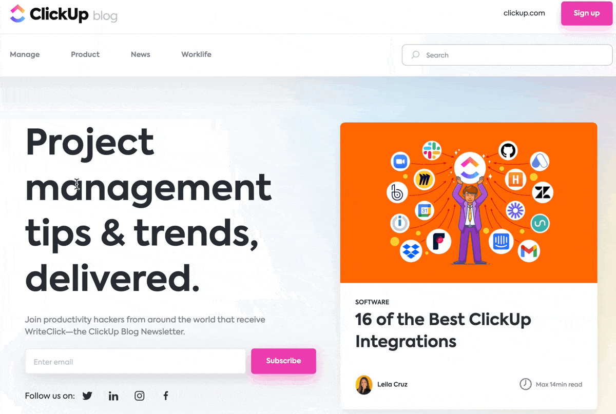 قائمة التنقل في مدونة ClickUp