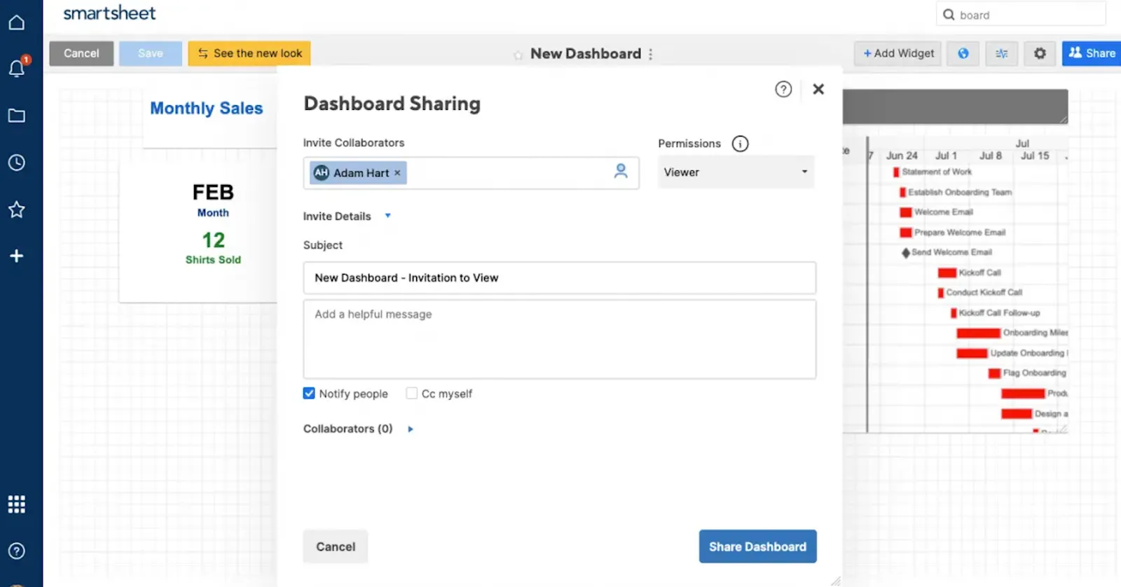 Painel do Smartsheet