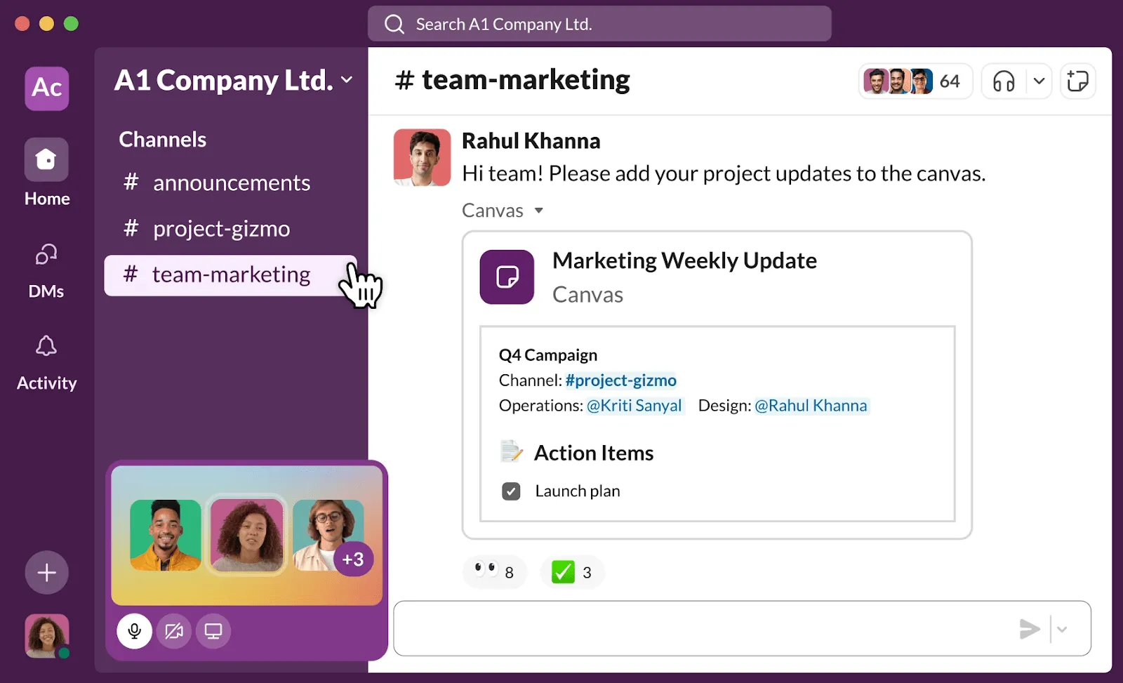 Panel de control de Slack